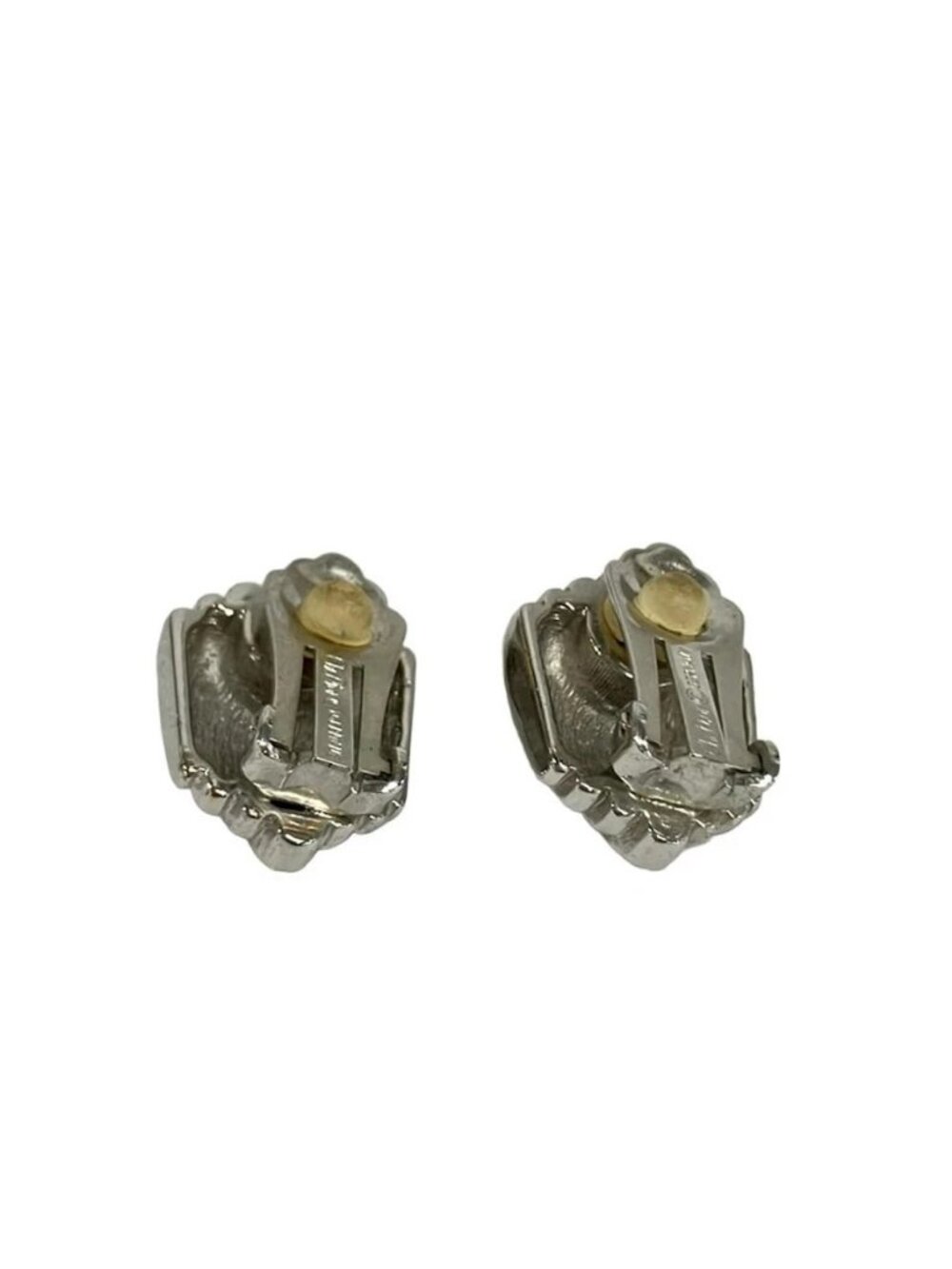 DIOR/ChristianDior - Silver Clear Gold Hardware Clip On Earrings - Picture 2 of 5